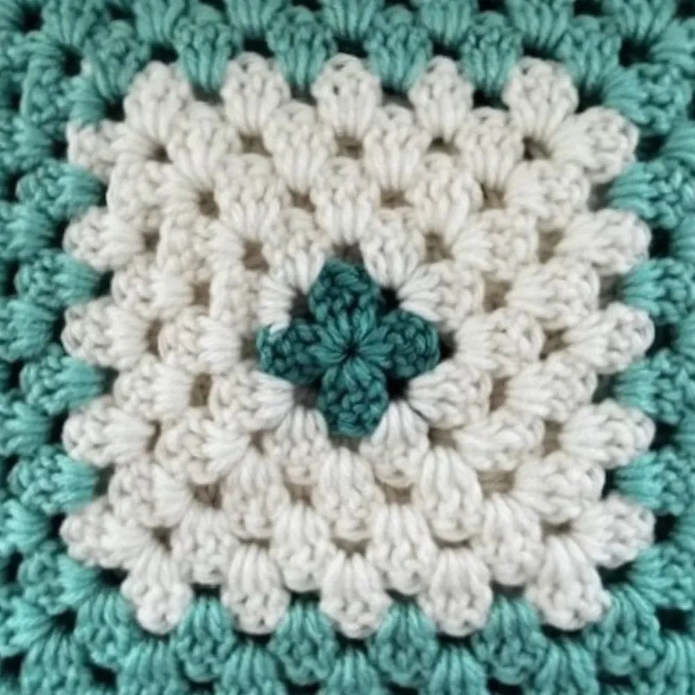 Handmade Knitted Blanket Throw Aqua Teal Blue White